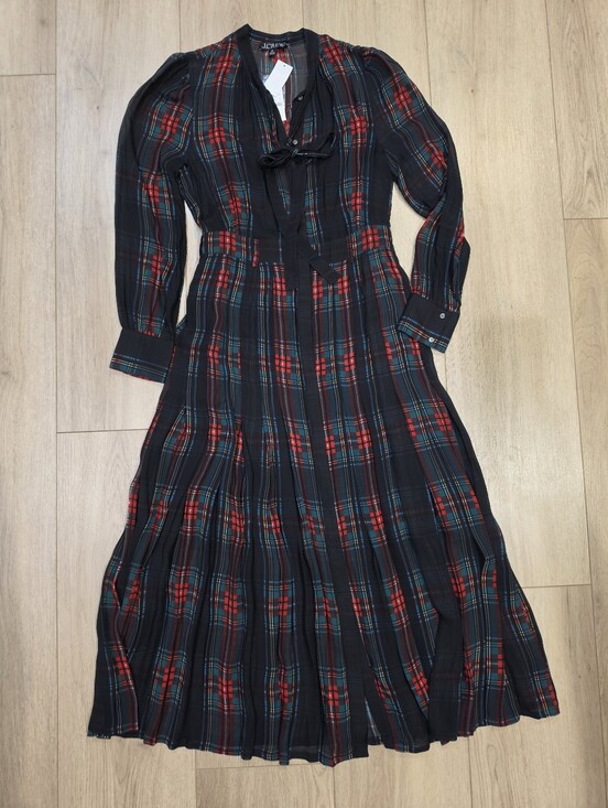 J. Crew Dresses & Skirts - NWT J.Crew Plaid Tie Front Maxi Dress XS Holiday Tartan Long Sleeve